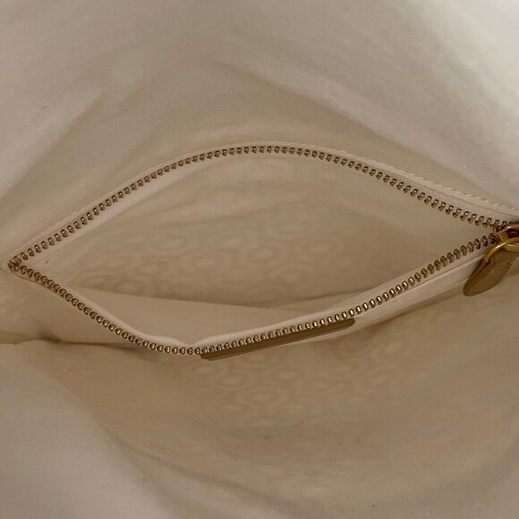 Mischa Signature Hexagon Print Zip Closure Clutch Bag White Purple Tan Sz OS - Picture 6 of 11